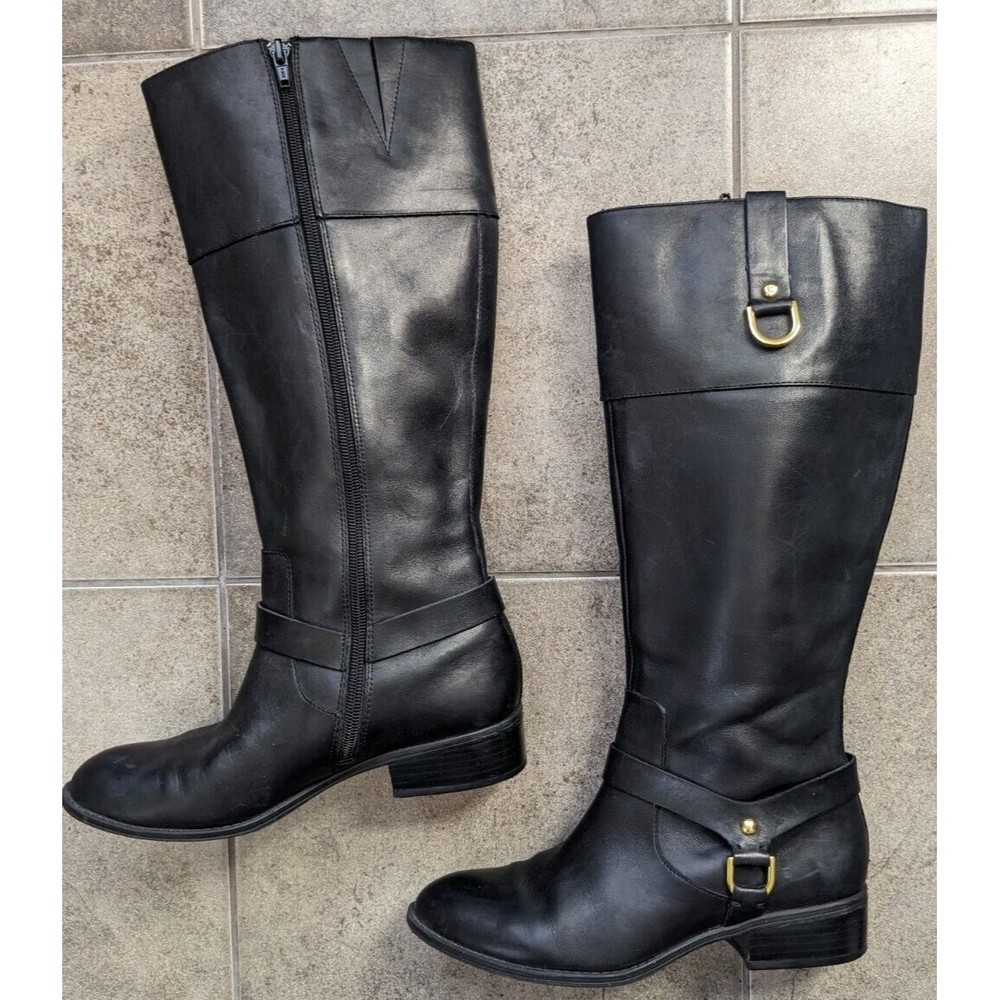 Ralph Lauren Mesa Black Leather Tall Riding Boots 6.5 Equestrian Harness Knee